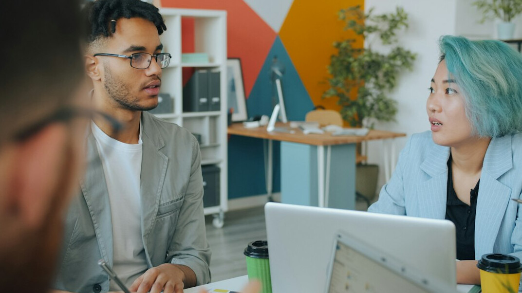 diverse team talking