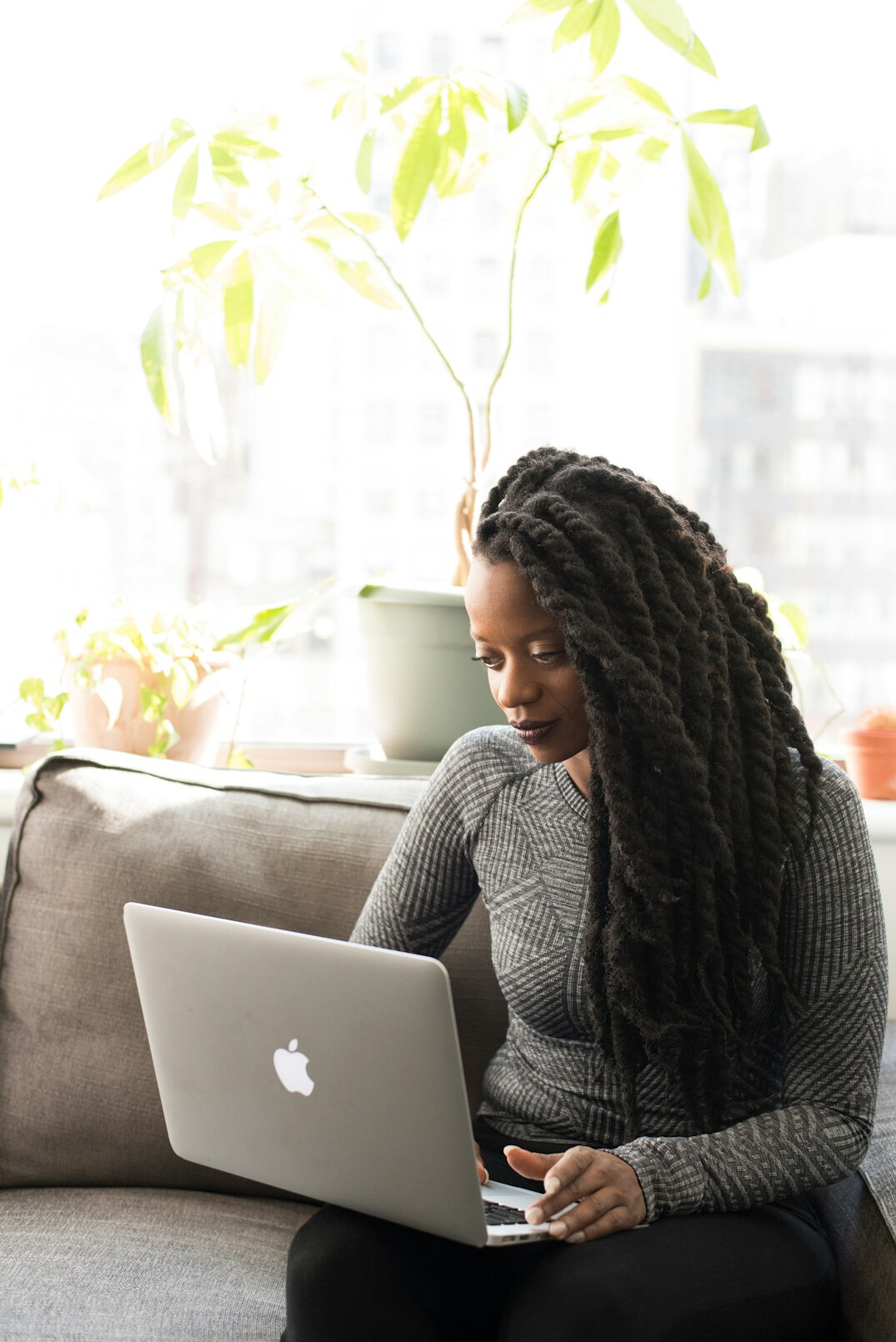woman taking online course