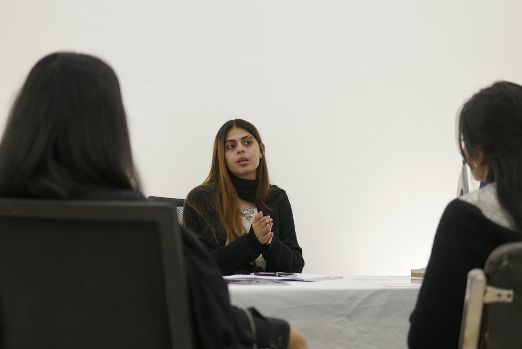 confident person speaking in meeting